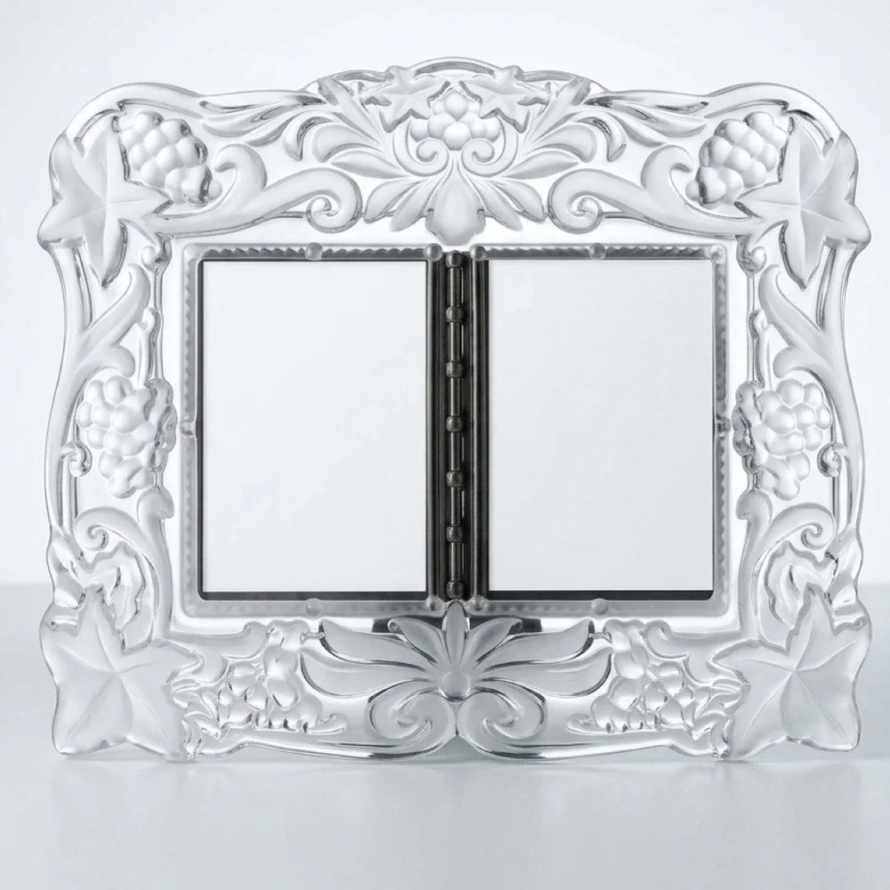 Mikasa Crystal Floral/Grapes Picture Frame Duet Double Photos Vintage Tabletop